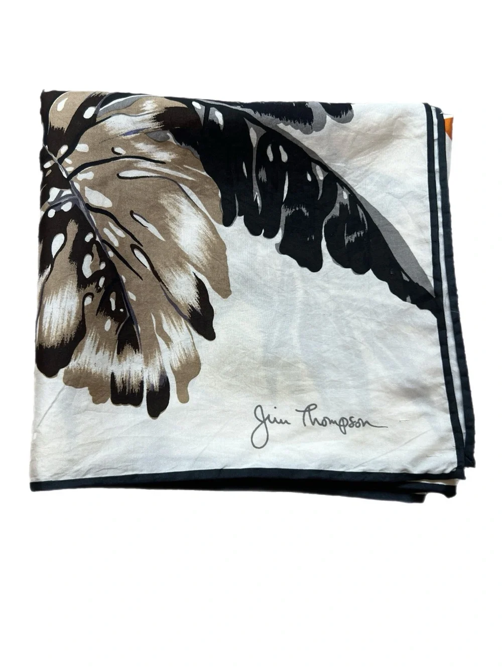 Vtg Jim Thompson Silk Scarf Tropical Botanical Palm Monstera Leaves Fruits 31x32